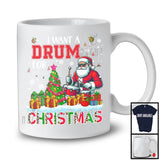 I Want A Drum For Christmas, Adorable X-mas Tree Santa Playing Drum, Musical Instruments T-Shirt