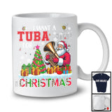 I Want A Tuba For Christmas, Adorable X-mas Tree Santa Playing Tuba, Musical Instruments T-Shirt