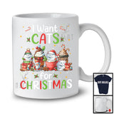 I Want Cats; Wonderful Christmas Santa Cat With Hot Coffee; Animal Lover X-mas Group T-Shirt