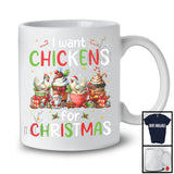 I Want Chickens; Wonderful Christmas Santa Chicken With Hot Coffee; Animal Lover X-mas Group T-Shirt
