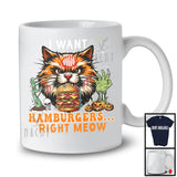 I Want Hamburgers Right Meow, Humorous Halloween Costume Zombie Cat Face, Food Animal Lover T-Shirt