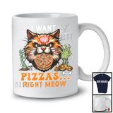 I Want Pizzas Right Meow, Humorous Halloween Costume Zombie Cat Face, Food Animal Lover T-Shirt