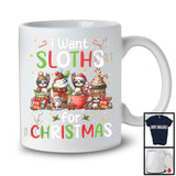 I Want Sloths; Wonderful Christmas Santa Sloth With Hot Coffee; Animal Lover X-mas Group T-Shirt