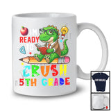 I'm Ready To Crush 5th Grade, Lovely First Day Of School T-Rex Reading Books, Dinosaur T-Shirt
