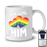 I'm With Him, Adorable LGBTQ Pride Gay Lesbian Rainbow Hearts, Matching Couple LGBT Pride T-Shirt