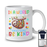 In A World Where You Can Be Anything Be Kind, Lovely Autism Awareness Sloth, Puzzle Pieces T-Shirt