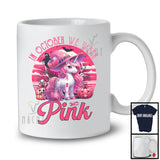 In October We Wear Pink; Adorable Breast Cancer Halloween Pink Witch Unicorn; Animal Lover T-Shirt