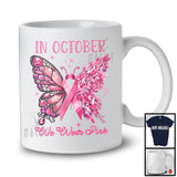 In October We Wear Pink; Lovely Breast Cancer Awareness Pink Ribbon Butterfly; Family T-Shirt