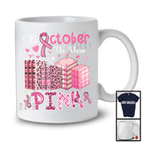 In October We Wear Pink; Proud Breast Cancer Awareness Librarian Tools Leopard Plaid T-Shirt