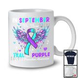 In September We Wear Teal And Purple; Lovely Suicide Prevention Awareness Ribbon Wing; Family T-Shirt