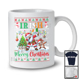 Irish You A Merry Christmas; Humorous X-mas Sweater Dabbing Santa Irish Flag; Family T-Shirt