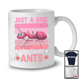 Just A Girl Who Loves Ants, Humorous Summer Pink Retro Flowers Ants, Insects Lover T-Shirt