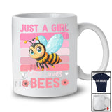 Just A Girl Who Loves Bees, Humorous Summer Pink Retro Flowers Bees, Insects Lover T-Shirt