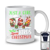 Just A Girl Who Loves Birds And Christmas, Lovely Christmas Lights Snowing Around, Animal Lover T-Shirt