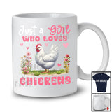 Just A Girl Who Loves Chickens, Floral Farm Animals Farmer, Women Flowers Family Group T-Shirt