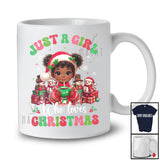 Just A Girl Who Loves Christmas; Adorable X-mas Little Afro Drink Coffee; Groovy Family T-Shirt