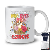 Just A Girl Who Loves Corgis; Adorable Dog In Floral Flowers Basket; Family Group T-Shirt