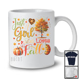 Just A Girl Who Loves Fall; Lovely Thanksgiving Autumn Tree Plaid Pumpkin; Family Friends T-Shirt