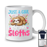 Just A Girl Who Loves Sloths; Adorable Flowers Floral Animals Lover; Matching Family Group T-Shirt