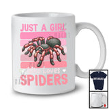 Just A Girl Who Loves Spiders, Humorous Summer Pink Retro Flowers Spiders, Insects Lover T-Shirt