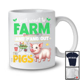 Just Want To Farm And Hanging Out With My Pigs, Adorable Flowers Farm Animal, Farmer Group T-Shirt