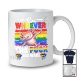 Kiss Whoever The Fuck You Want; Cheerful LGBTQ Vintage Dabbing Axolotl; Rainbow Gay Flag T-Shirt
