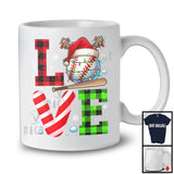 LOVE Baseball; Cheerful Christmas Lights Plaid Baseball; Matching X-mas Sport Player Team T-Shirt