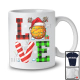 LOVE Basketball; Cheerful Christmas Lights Plaid Basketball; Matching X-mas Sport Player Team T-Shirt