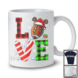 LOVE Football; Cheerful Christmas Lights Plaid Football; Matching X-mas Sport Player Team T-Shirt
