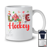 LOVE Hockey; Adorable Christmas Plaid Ornament Reindeer Snow; Hockey Player X-mas Group T-Shirt