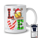 LOVE Softball; Cheerful Christmas Lights Plaid Softball; Matching X-mas Sport Player Team T-Shirt