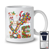 LOVE; Amazing Christmas Autism Awareness Santa Puzzle Peaces Ribbon; Family Group T-Shirt