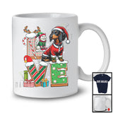 LOVE, Joyful Christmas Santa Dachshund Owner Lover, X-mas Candy Cane Snowing Around T-Shirt
