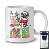 LOVE, Joyful Christmas Santa Pug Owner Lover, X-mas Candy Cane Snowing Around T-Shirt