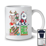 LOVE, Joyful Christmas Santa Samoyed Owner Lover, X-mas Candy Cane Snowing Around T-Shirt