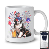 Landseer Drinking Beer, Cheerful 4th Of July Drunker Fireworks, American Flag Patriotic Group T-Shirt