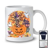 Lovely Giraffe Witch Inside Pumpkin, Scary Halloween Moon, Matching Farmer Family Group T-Shirt