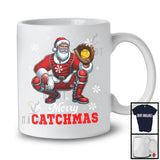 Merry Catchmas; Awesome Christmas Santa Playing Softball; Catcher Sport Player Team T-Shirt
