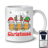 Merry Christmas; Amazing X-mas Lights Three Beer Glasses Snowing; Drinking Drunker Group T-Shirt