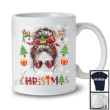 Merry Christmas; Fantastic X-mas Leopard Plaid Messy Bun Hair; Women Family Group T-Shirt