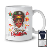 Merry Christmas; Lovely X-mas Afro Women Red Plaid Leopard Face; Black African Family Group T-Shirt
