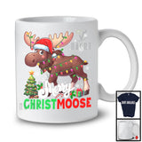 Merry Christmoose; Adorable Christmas Lights Moose Santa Reindeer; Matching Family Group T-Shirt