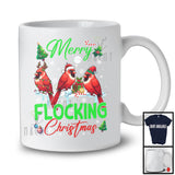 Merry Flocking Christmas; Amazing X-mas Three Santa ELF Reindeer Cardinal; Bird Lover Family T-Shirt