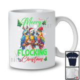Merry Flocking Christmas; Amazing X-mas Three Santa ELF Reindeer Macaw; Bird Lover Family T-Shirt
