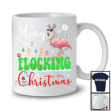 Merry Flocking Christmas; Cheerful X-mas Lights Santa Flamingo Snowing; Bird Family Group T-Shirt