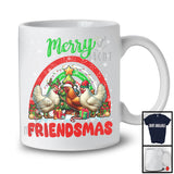 Merry Friendmas, Amazing Christmas Three Chicken Santa ELF Reindeer, Rainbow Snowing T-Shirt