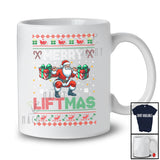 Merry Liftmas; Fantastic Christmas Sweater Santa Weightlifting Present Box; Gym Workout T-Shirt