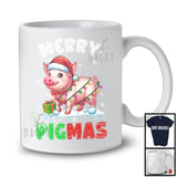 Merry Pigmas; Adorable Christmas Santa Pig; X-mas Lights Snowing Farm Farmer T-Shirt