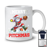 Merry Pitchmas; Awesome Christmas Snowing Santa Playing Softball; Pitcher Sport Team T-Shirt