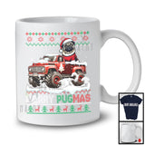 Merry Pugmas; Merry Christmas Snow Santa Pug Driving Monster Truck; X-mas Sweater T-Shirt